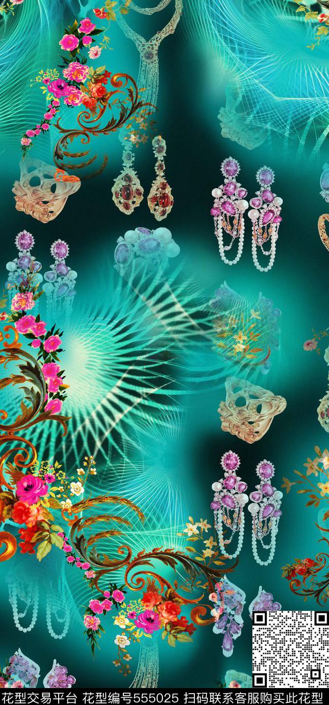 旋转花珠宝抽象数码印花华亿平台下载（图片编号: 555025） - 瓦栏（Walan）