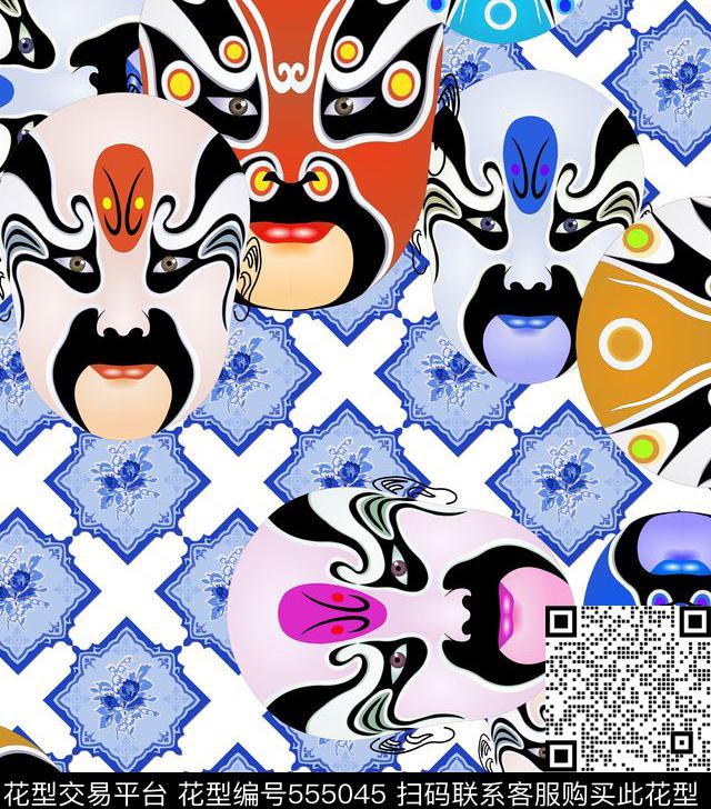 卡通脸谱中国风数码印花华亿平台下载（图片编号: 555045） - 瓦栏（Walan）