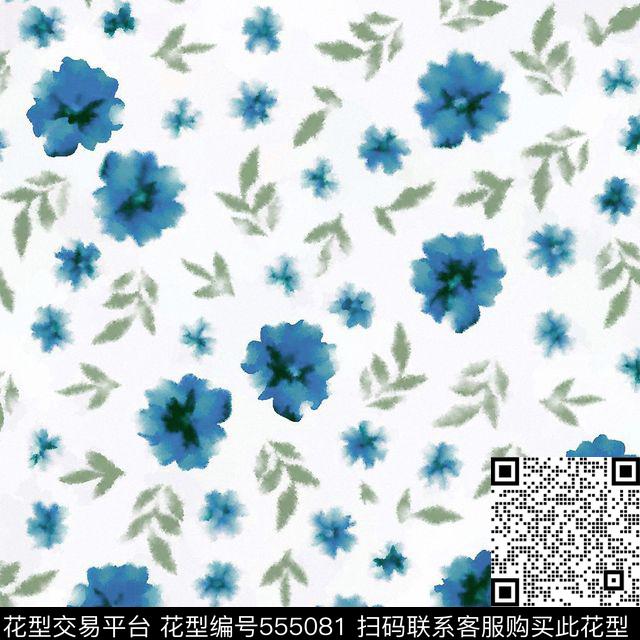 水墨花卉服装数码印花华亿平台下载（图片编号: 555081） - 瓦栏（Walan）