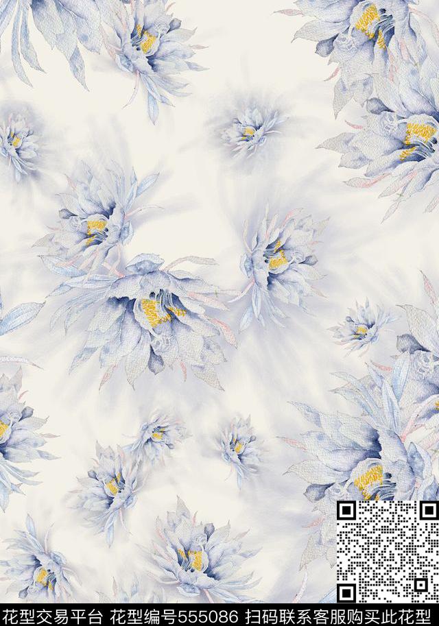 流行时尚水彩优雅数码印花华亿平台下载（图片编号: 555086） - 瓦栏（Walan）