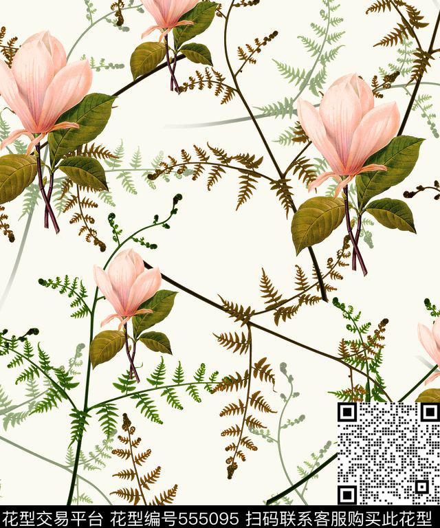 花朵花卉树枝数码印花华亿平台下载（图片编号: 555095） - 瓦栏（Walan）