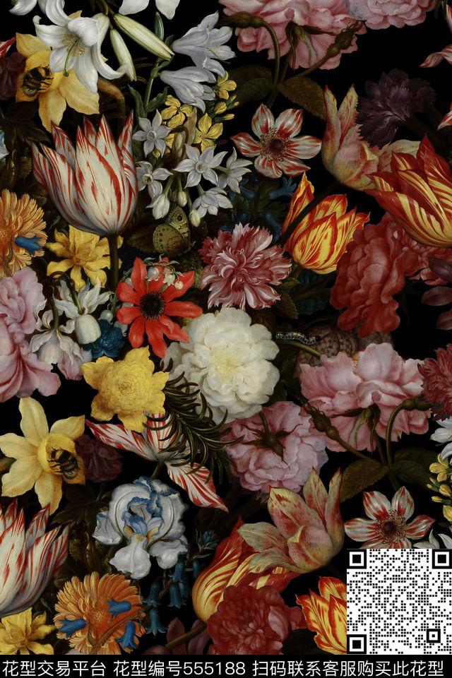 花卉油画古典数码印花华亿平台下载（图片编号: 555188） - 瓦栏（Walan）