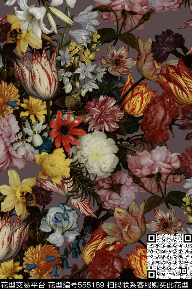 花卉油画古典数码印花华亿平台下载（图片编号: 555189） - 瓦栏（Walan）