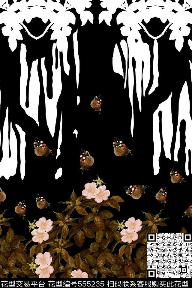 蝴蝶花卉抽象数码印花华亿平台下载（图片编号: 555235） - 瓦栏（Walan）