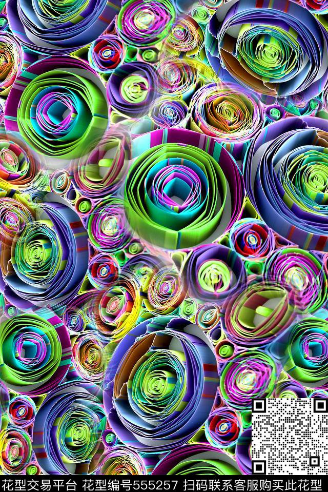 抽象多彩圆圈数码印花华亿平台下载（图片编号: 555257） - 瓦栏（Walan）