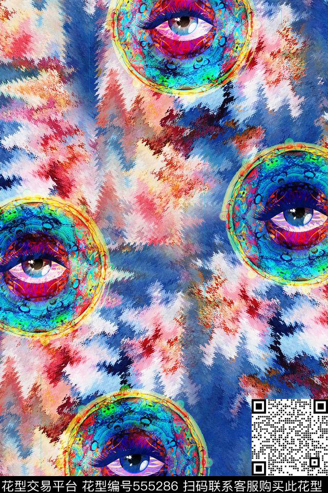 抽象油画彩色眼创意图案设计数码印花华亿平台下载（图片编号: 555286） - 瓦栏（Walan）