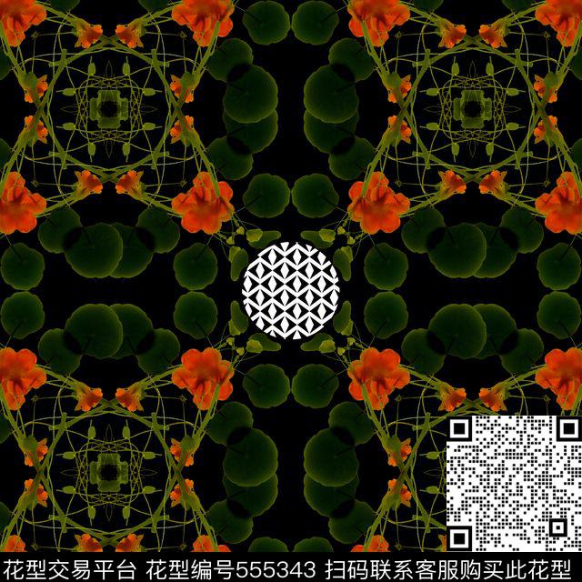 流行时尚花卉绿叶植物数码印花华亿平台下载（图片编号: 555343） - 瓦栏（Walan）