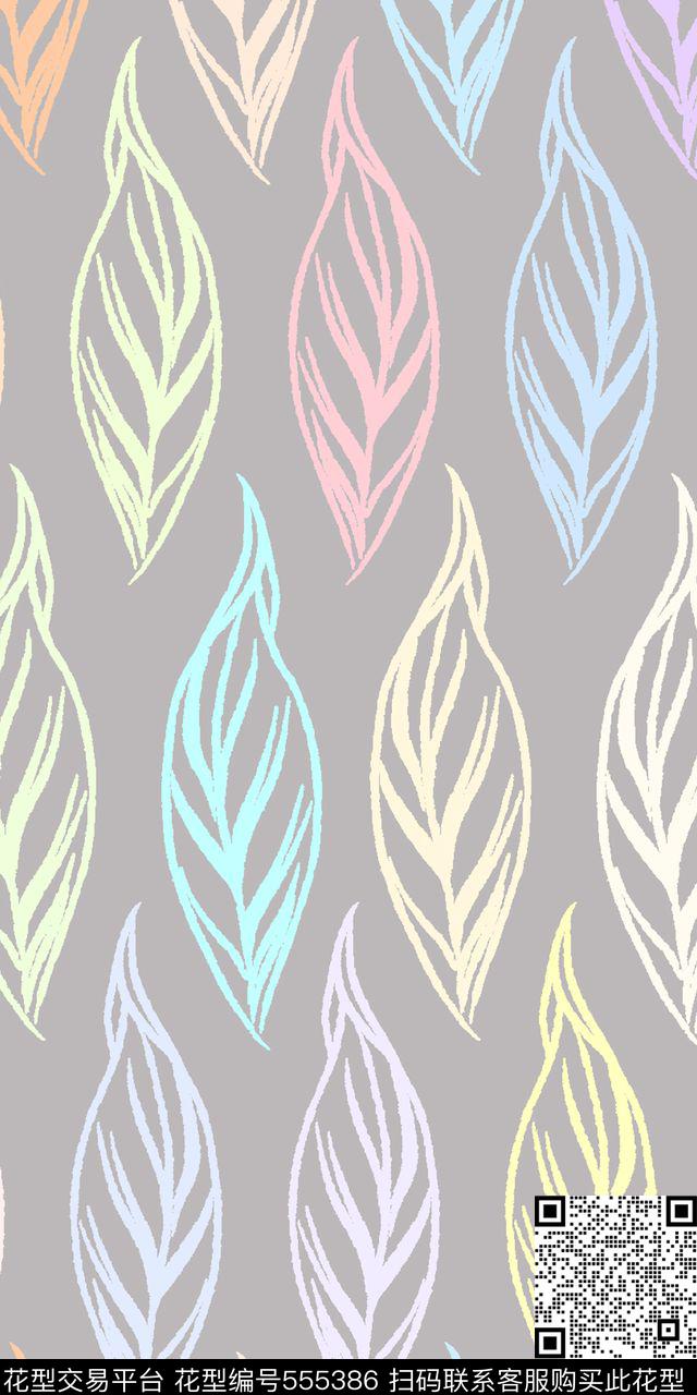 热带线描叶子传统印花华亿平台下载（图片编号: 555386） - 瓦栏（Walan）