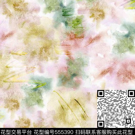 抽象笔触清新数码印花华亿平台下载（图片编号: 555390） - 瓦栏（Walan）