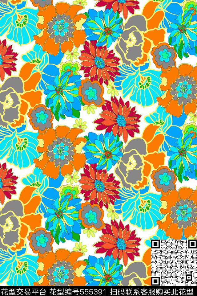 花朵牡丹分色传统印花华亿平台下载（图片编号: 555391） - 瓦栏（Walan）
