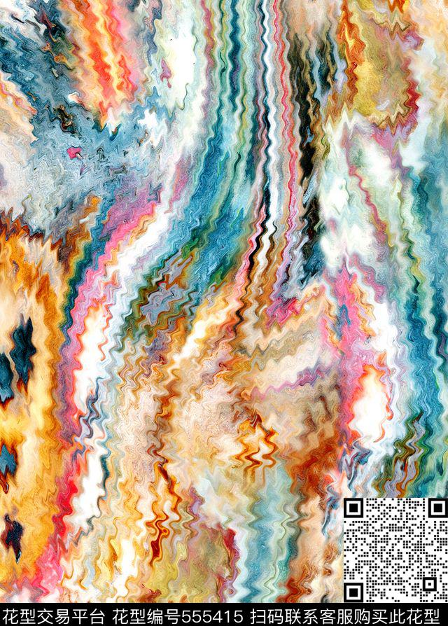 复古抽象波纹多彩数码印花华亿平台下载（图片编号: 555415） - 瓦栏（Walan）