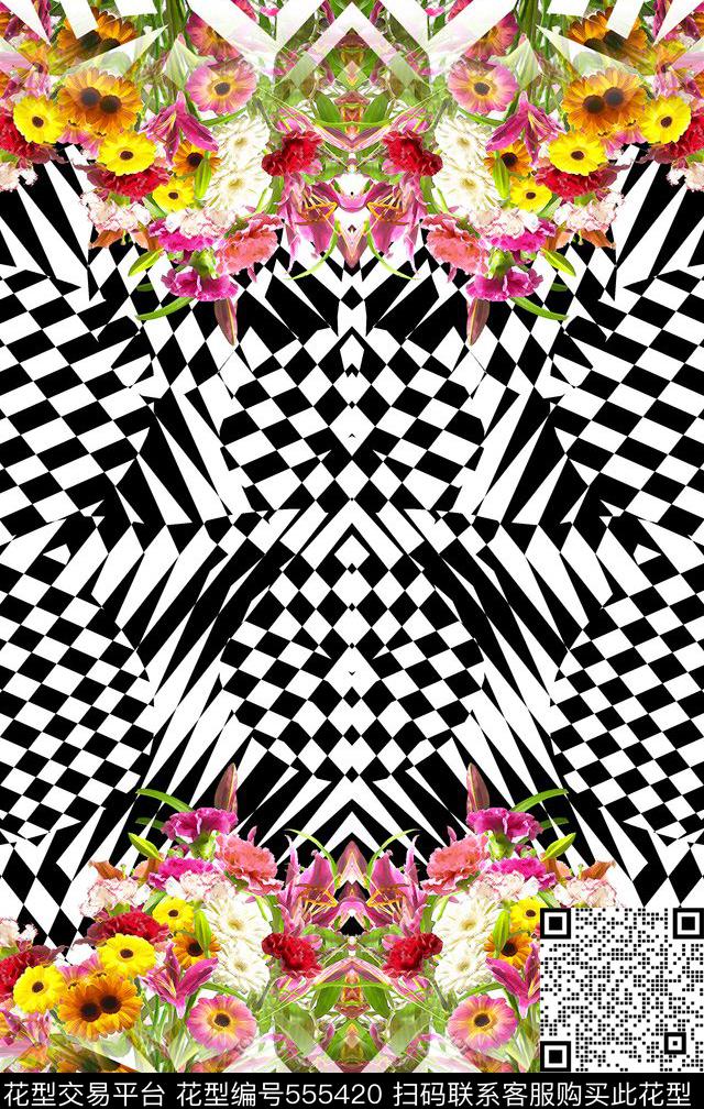 格子几何菱形数码印花华亿平台下载（图片编号: 555420） - 瓦栏（Walan）