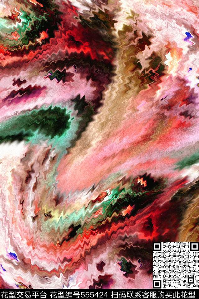 抽象海浪波纹多彩仿毛效数码印花华亿平台下载（图片编号: 555424） - 瓦栏（Walan）