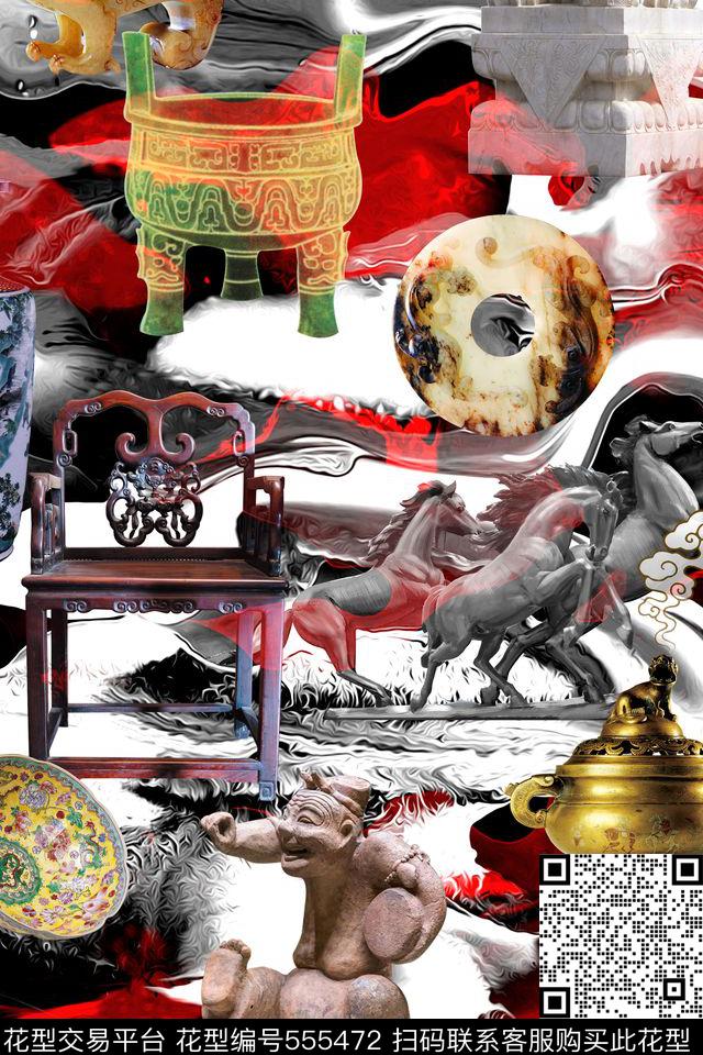 复古古器民族风数码印花华亿平台下载（图片编号: 555472） - 瓦栏（Walan）