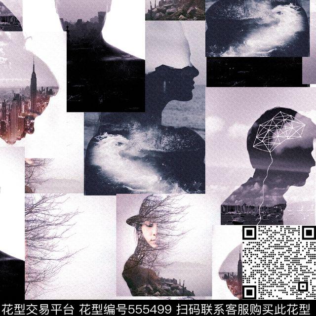 时尚流行风景拼贴艺术抽象数码印花华亿平台下载（图片编号: 555499） - 瓦栏（Walan）