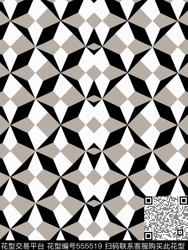 几何拼接黑白灰传统印花华亿平台下载（图片编号: 555519） - 瓦栏（Walan）