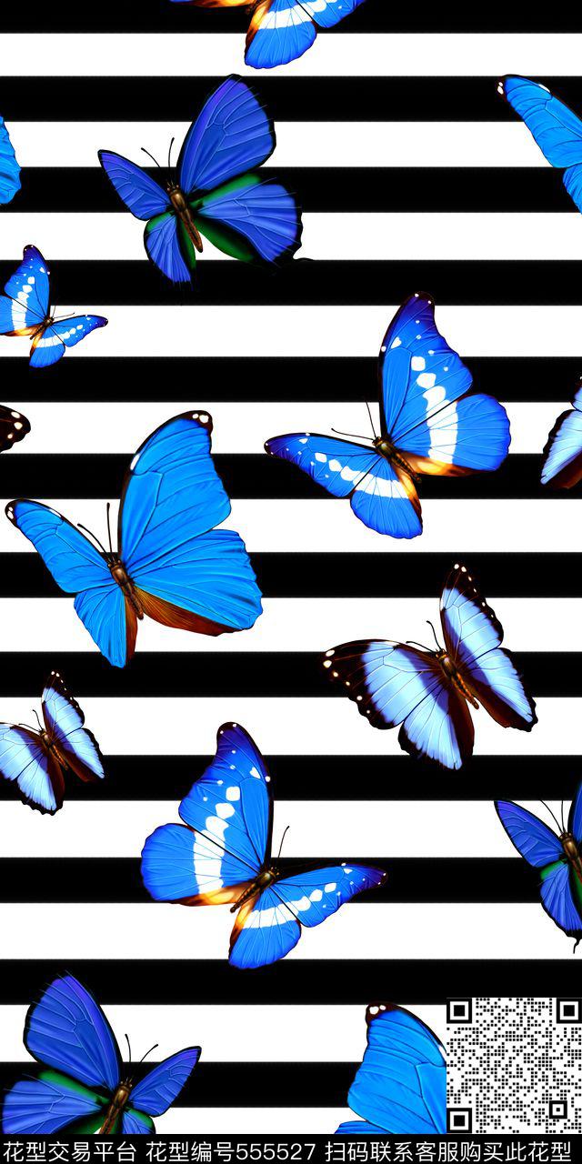 欧款几何线条蝴蝶数码印花华亿平台下载（图片编号: 555527） - 瓦栏（Walan）