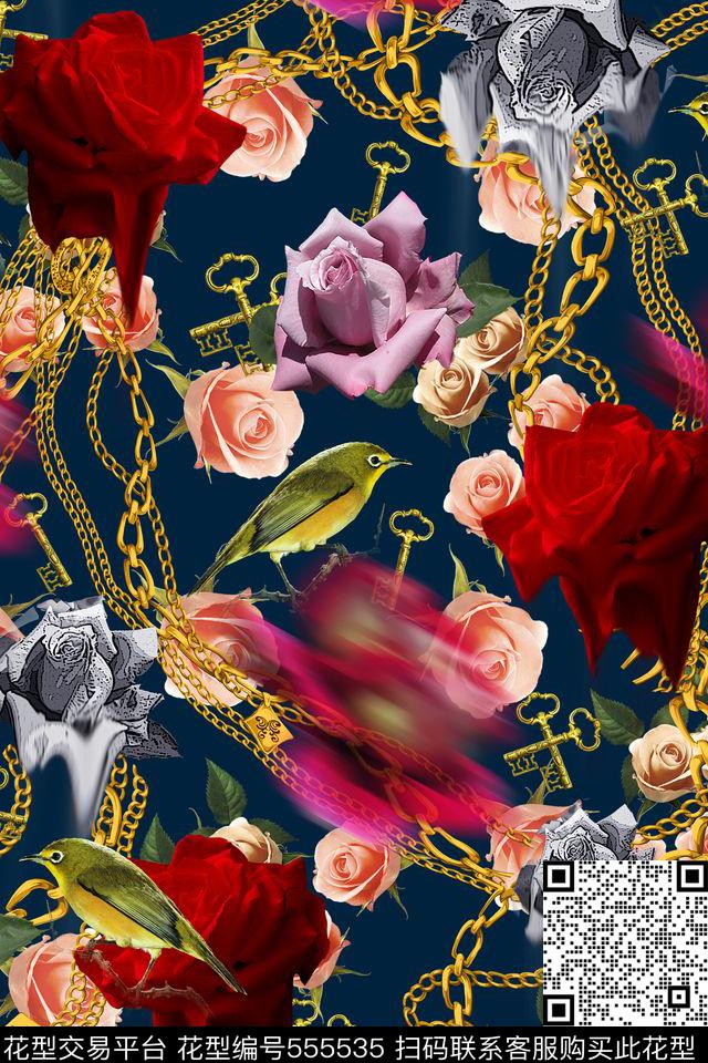 复古欧式欧式宫廷风复古大牌花卉金属链条鸟钥匙大牌女装欧式宫廷风数码印花华亿平台下载（图片编号: 555535） - 瓦栏（Walan）