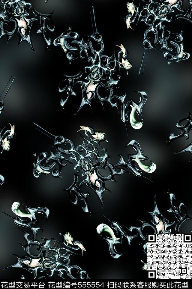 抽象肌理纹复古钢铁文字数码印花华亿平台下载（图片编号: 555554） - 瓦栏（Walan）