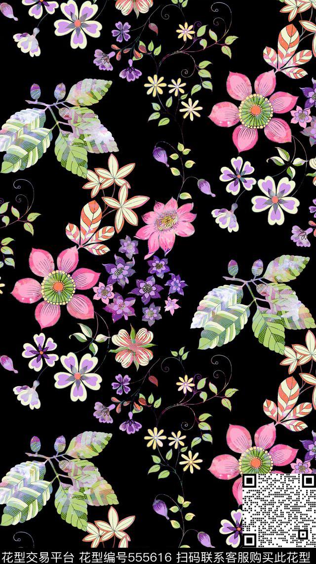 花卉秘密花园藤蔓数码印花华亿平台下载（图片编号: 555616） - 瓦栏（Walan）