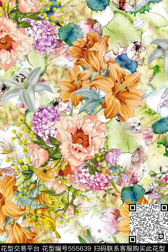 花卉组合连衣裙数码华亿平台数码印花华亿平台下载（图片编号: 555639） - 瓦栏（Walan）