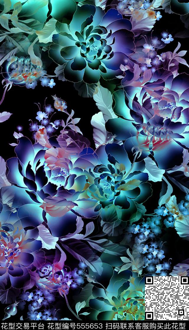 水彩油画高档旗袍大花女装数码印花华亿平台下载（图片编号: 555653） - 瓦栏（Walan）