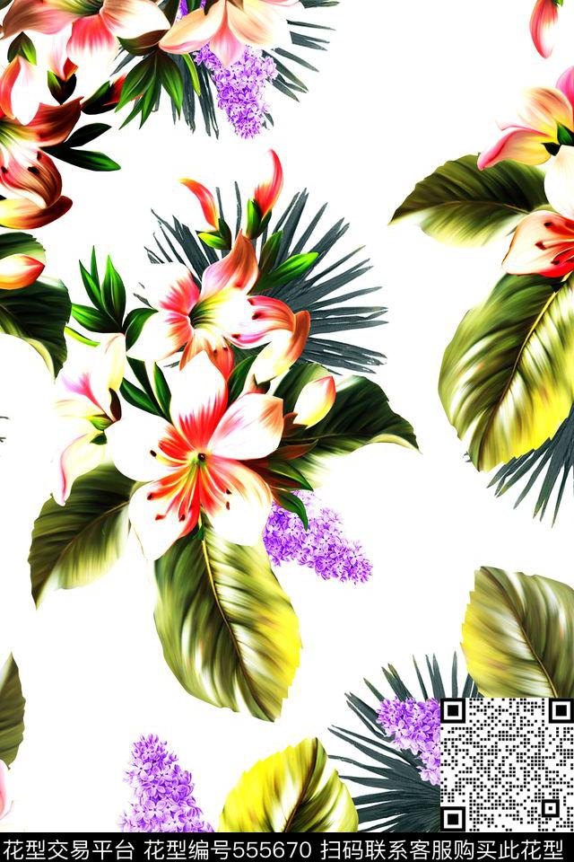 时尚数码花卉数码印花华亿平台下载（图片编号: 555670） - 瓦栏（Walan）
