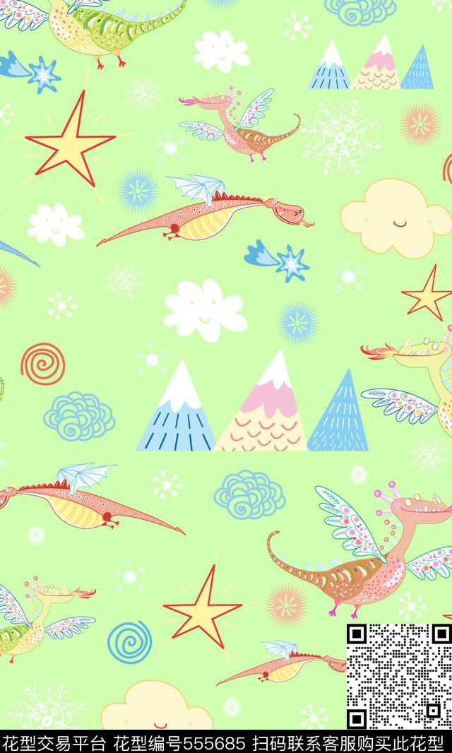 流行时尚卡通恐龙传统印花华亿平台下载（图片编号: 555685） - 瓦栏（Walan）