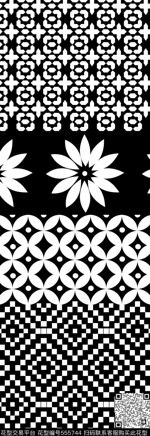 黑底花纹千鸟纹传统印花华亿平台下载（图片编号: 555744） - 瓦栏（Walan）