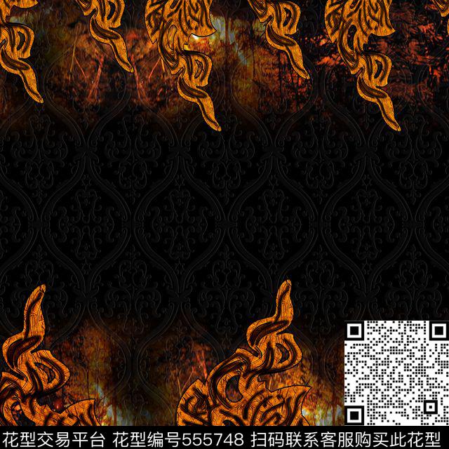 黑底燃烧手帕数码印花华亿平台下载（图片编号: 555748） - 瓦栏（Walan）
