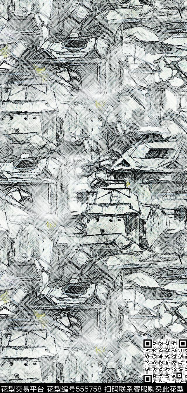 水墨肌理肌理几何数码印花华亿平台下载（图片编号: 555758） - 瓦栏（Walan）