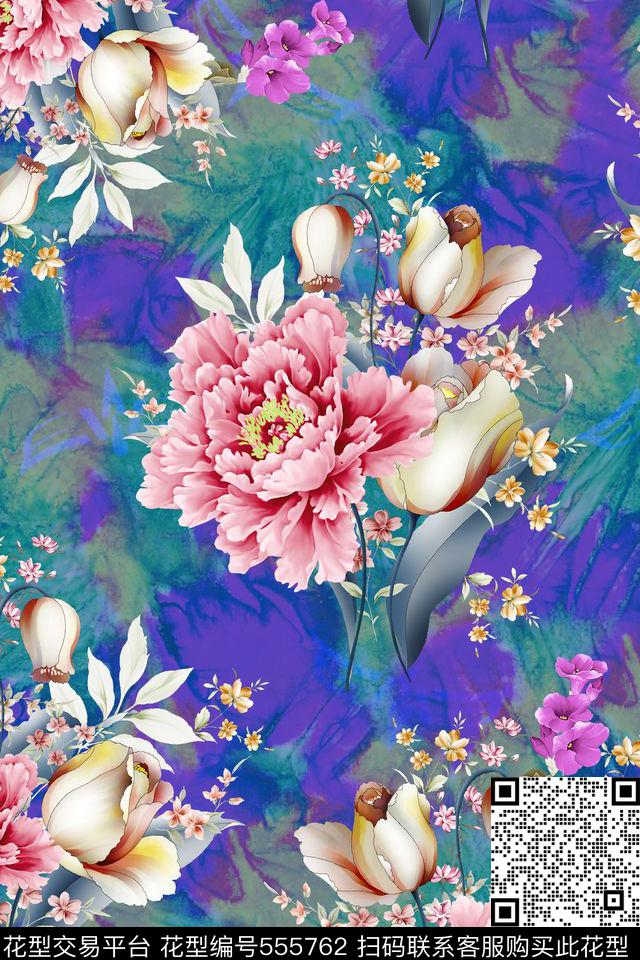 花卉潮流时尚大牌服装数码印花华亿平台下载（图片编号: 555762） - 瓦栏（Walan）