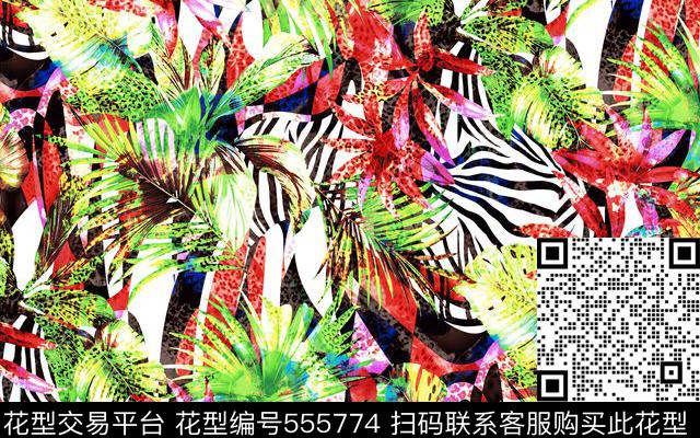 豹纹长叶现代数码印花华亿平台下载（图片编号: 555774） - 瓦栏（Walan）