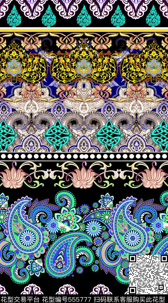 民族风卷草佩斯利腰果数码印花华亿平台下载（图片编号: 555777） - 瓦栏（Walan）