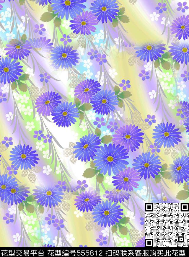 女装裙装紫色向阳花数码印花华亿平台下载（图片编号: 555812） - 瓦栏（Walan）