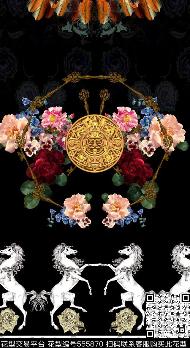 时尚欧式宫廷风五彩羽毛数码印花华亿平台下载（图片编号: 555870） - 瓦栏（Walan）