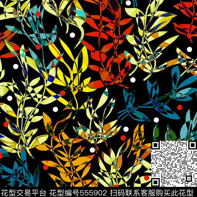 舞动叶子S-艺术花卉/Art数码印花华亿平台下载（图片编号: 555902） - 瓦栏（Walan）