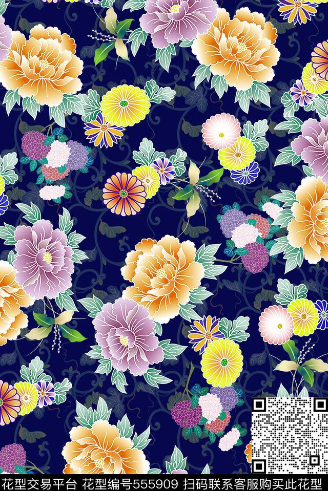 中东风格和服风格中东风格日本风格花卉asdf数码印花华亿平台下载（图片编号: 555909） - 瓦栏（Walan）