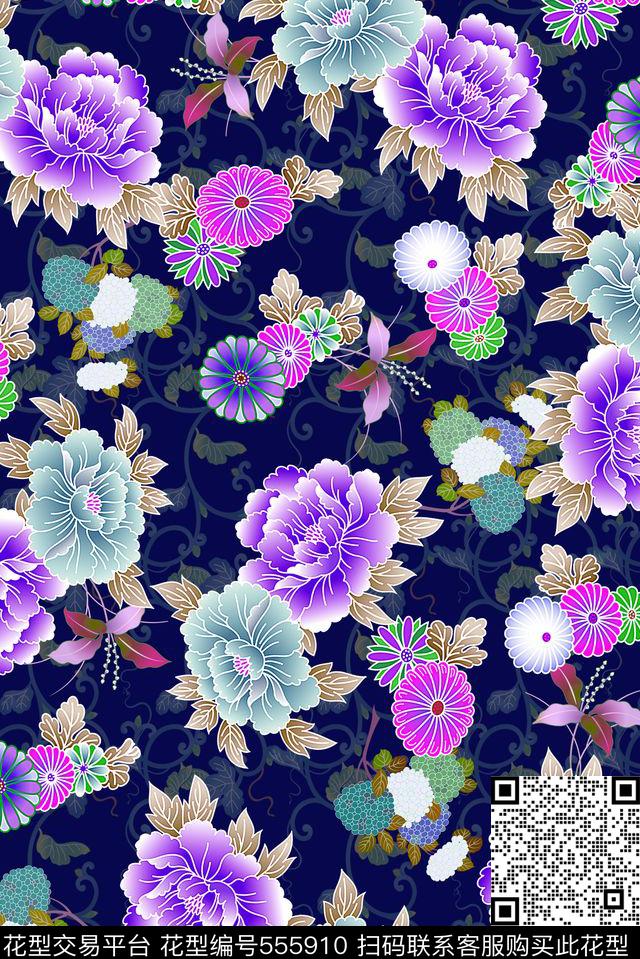 中东风格和服风格中东风格日本风格花卉asdf数码印花华亿平台下载（图片编号: 555910） - 瓦栏（Walan）