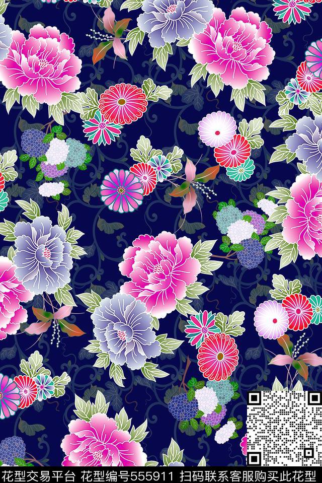 asdf和服风格中东风格日本风格花卉中东风格数码印花华亿平台下载（图片编号: 555911） - 瓦栏（Walan）