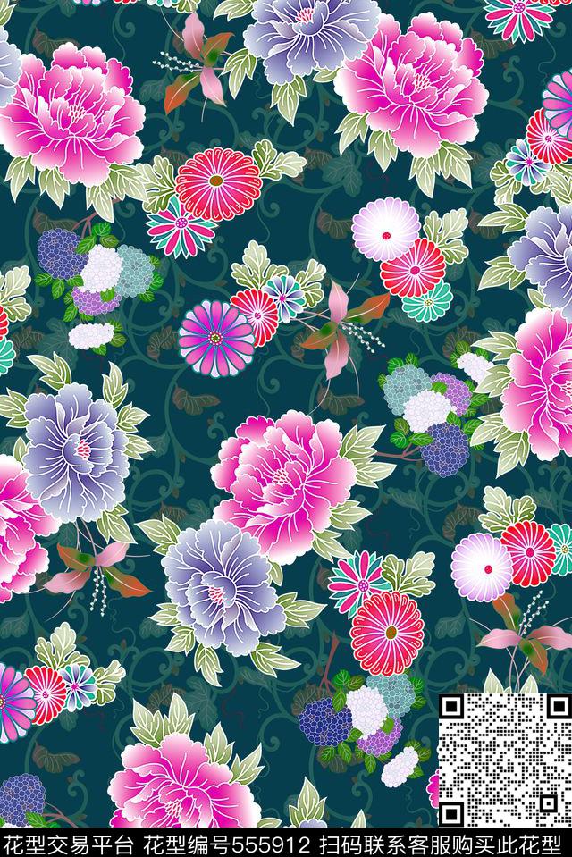 中东风格和服风格中东风格日本风格花卉asdf数码印花华亿平台下载（图片编号: 555912） - 瓦栏（Walan）