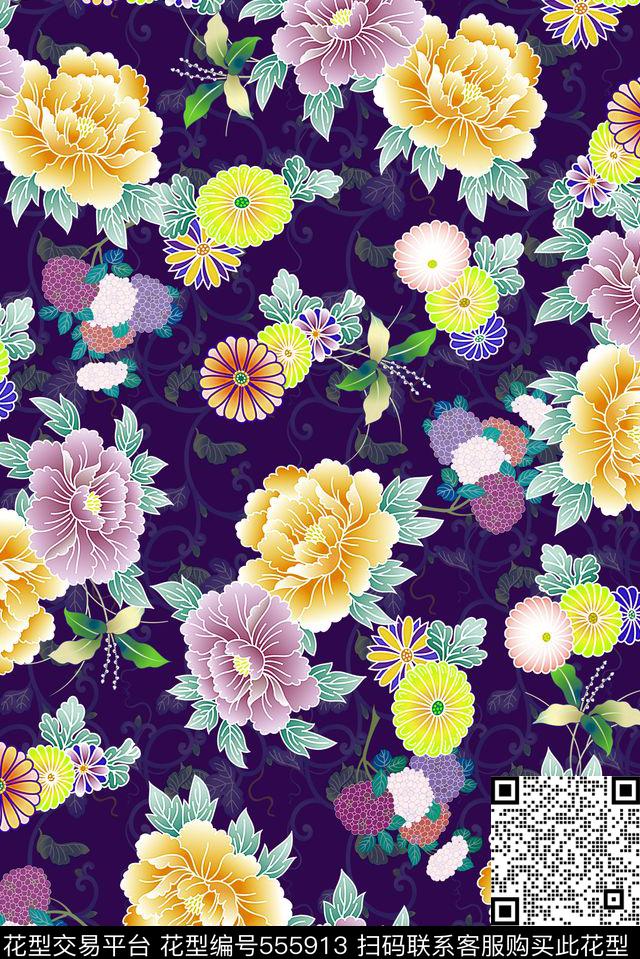 中东风格和服风格中东风格日本风格花卉asdf数码印花华亿平台下载（图片编号: 555913） - 瓦栏（Walan）