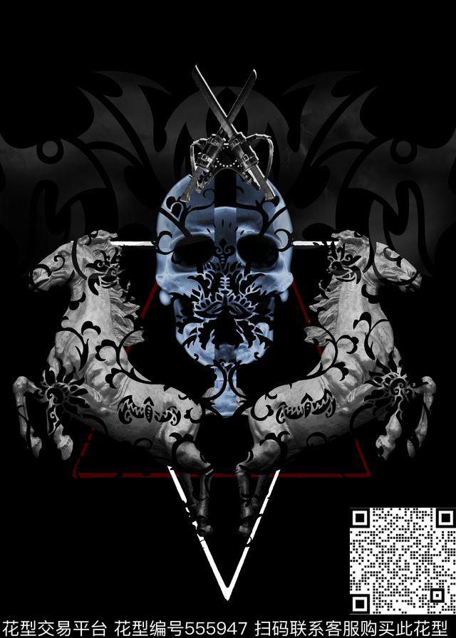 时尚潮流男装复古骷髅头动物男装图案数码印花华亿平台下载（图片编号: 555947） - 瓦栏（Walan）