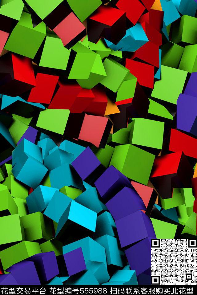 几何方块抽象数码印花华亿平台下载（图片编号: 555988） - 瓦栏（Walan）