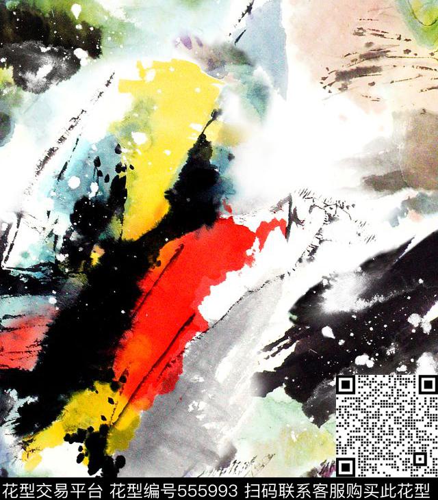 抽象水墨复古数码印花华亿平台下载（图片编号: 555993） - 瓦栏（Walan）
