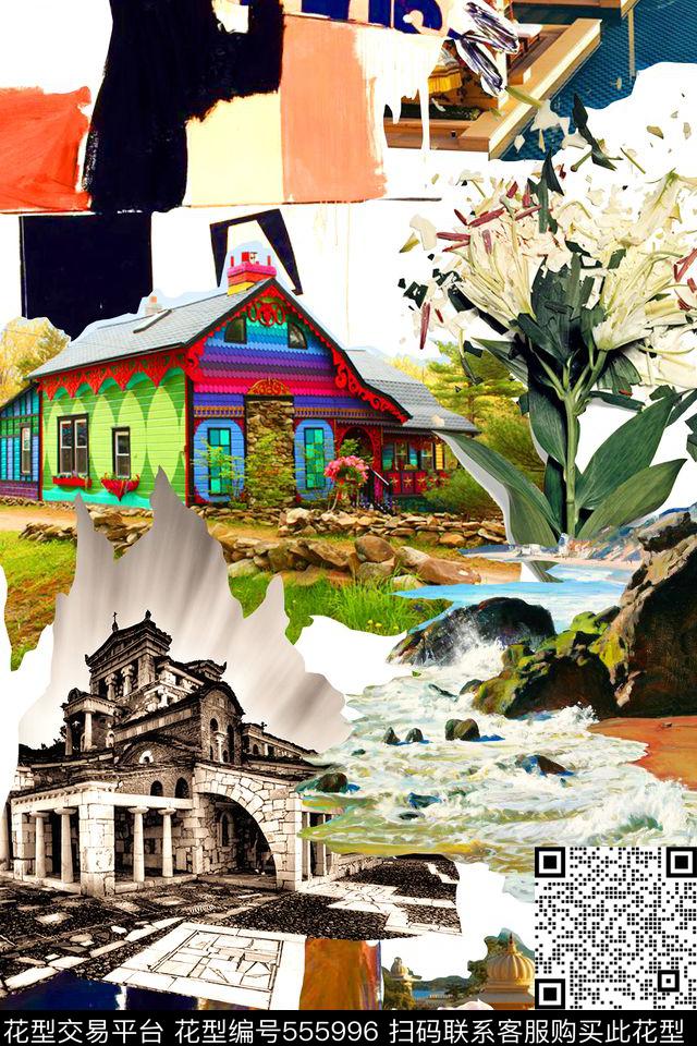 花卉建筑风景数码印花华亿平台下载（图片编号: 555996） - 瓦栏（Walan）