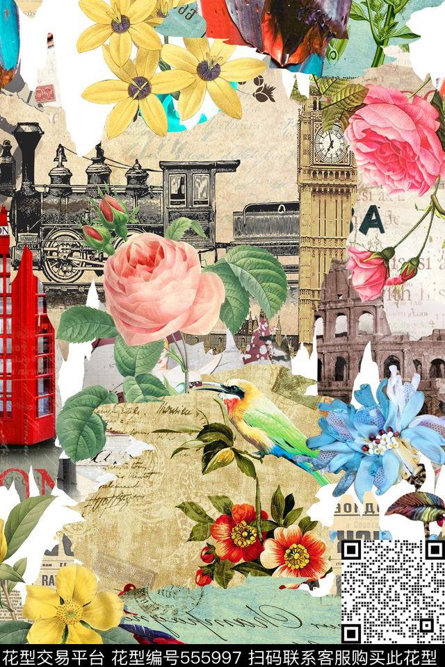 花卉海报火车数码印花华亿平台下载（图片编号: 555997） - 瓦栏（Walan）