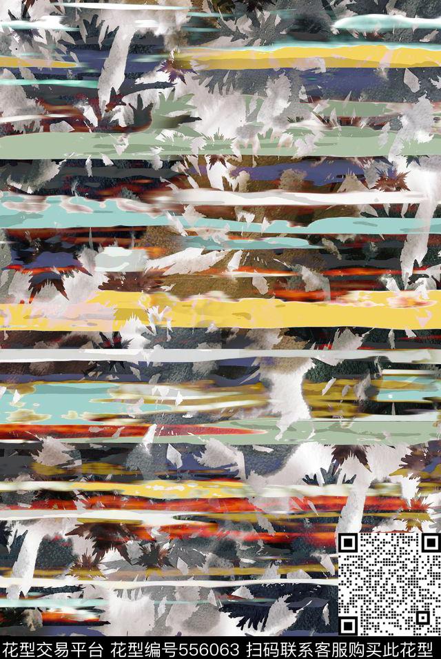 条纹抽象条纹印花笔触手绘花卉数码丛林数码印花华亿平台下载（图片编号: 556063） - 瓦栏（Walan）