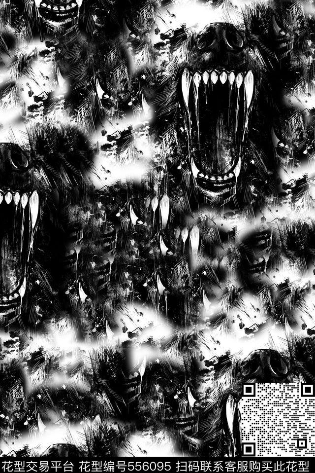 霸气浪头复古黑白阴阳数码印花华亿平台下载（图片编号: 556095） - 瓦栏（Walan）