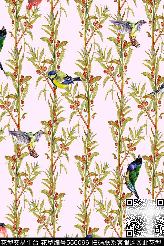 手绘植物花鸟数码印花华亿平台下载（图片编号: 556096） - 瓦栏（Walan）